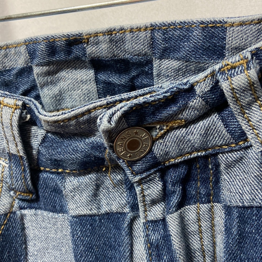 Shein Woman Blue Checkerboard Jeans - Picture 2 of 4